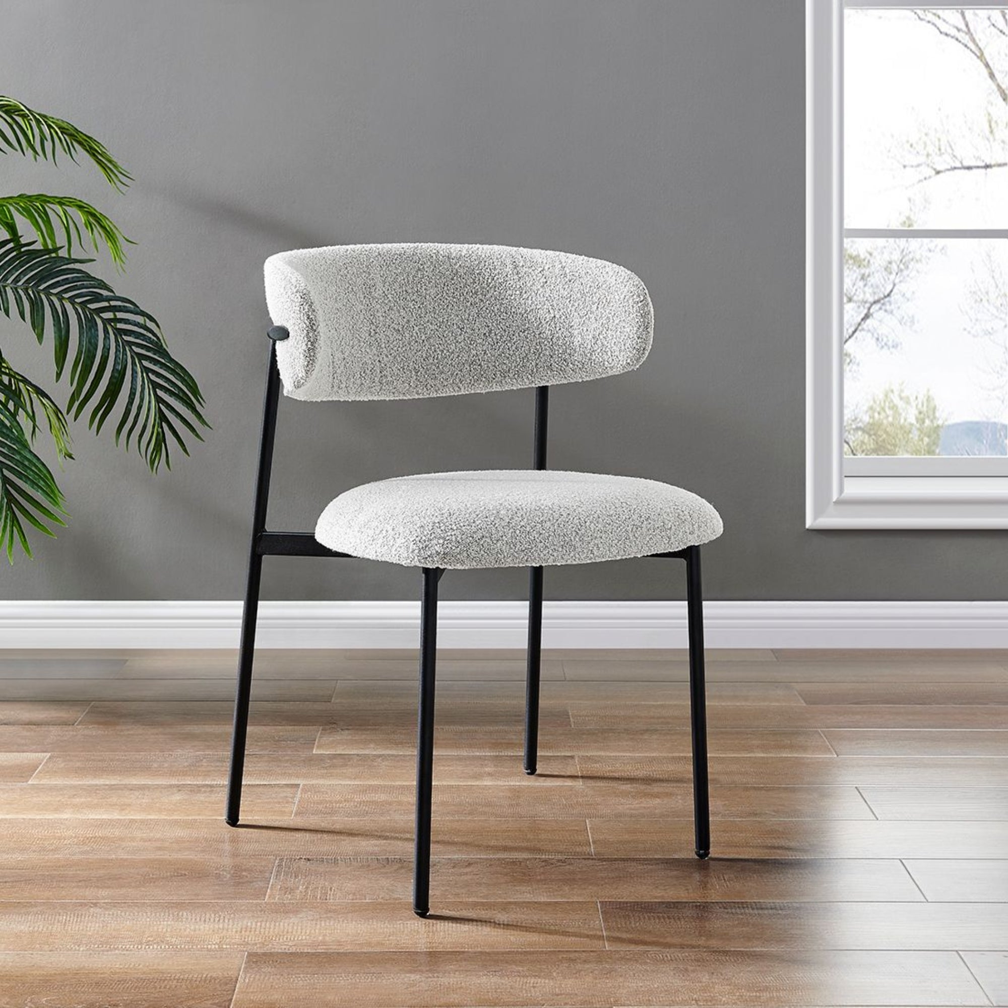 Remy Light Grey Boucle Dining Chair with Black Slimline Frame